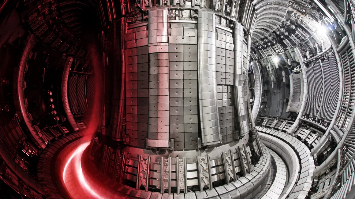 The inside of the JET tokamak, which has carried it out it last major nuclear fusion experiment. United Kingdom Atomic Energy Authority